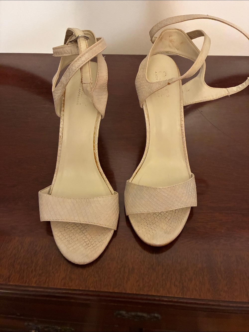 a.n.a Neutral Textured Ankle-Strap Heels - Light Beige
